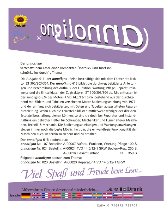 Fortschritt Landmaschinen Traktor/Schlepper Zugmaschine Typen ZT 300/303/304 & Motor 4 VD 14,5/12-1 SRW Bild- Bedienungsanleitung & Reparaturanleitung - annoligno 616